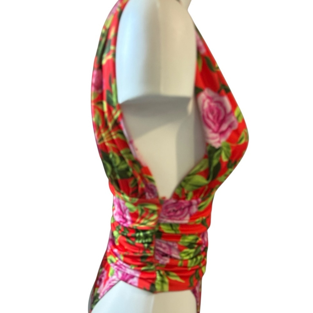 NWOTS Zara Women’s Multicolor Floral Draped Ruched Cutout Leotard Body Suit Sz S - Picture 4 of 7